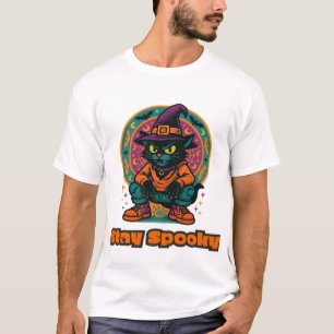 T-shirt Chat noir Halloween Restez rétro sorcière chat Spo