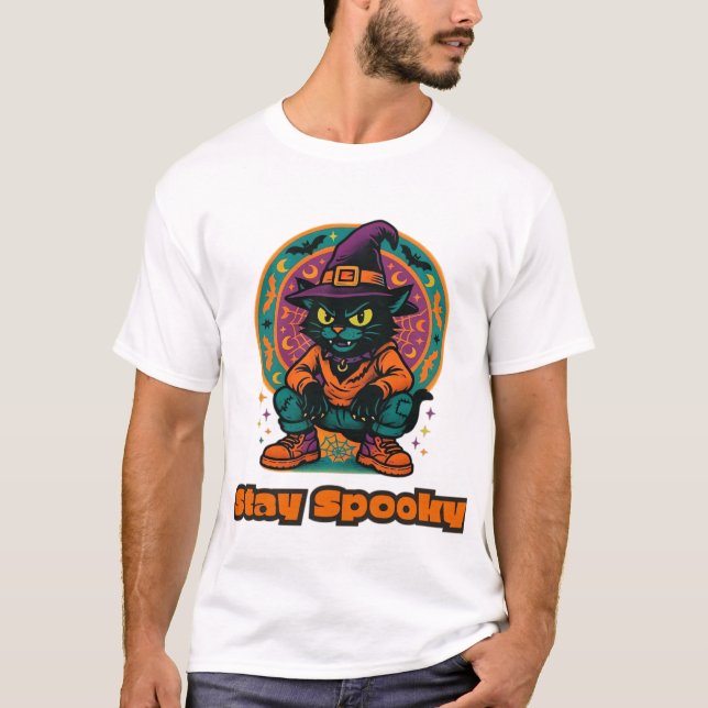 T-shirt Chat noir Halloween Restez rétro sorcière chat Spo (Devant)