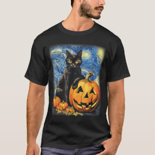 T-shirt Chat noir Halloween rétro Citrouille Halloween noi