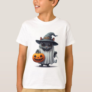 T-shirt Chat noir Halloween tenant une citrouille 👻