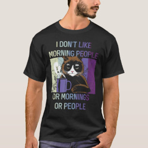 T-shirt Chat Noir Hate Matin Café Personnes Dit Introv