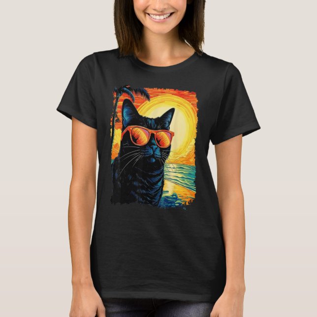 T-shirt Chat Noir Hawaïen (Devant)