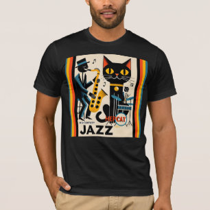 T-shirt Chat Noir HepCat d'Ère du Jazz Milieu du Siècle
