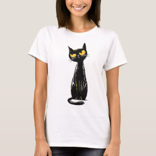 T-shirt Chat Noir Impertinent - Illustration aux Yeux Jaun