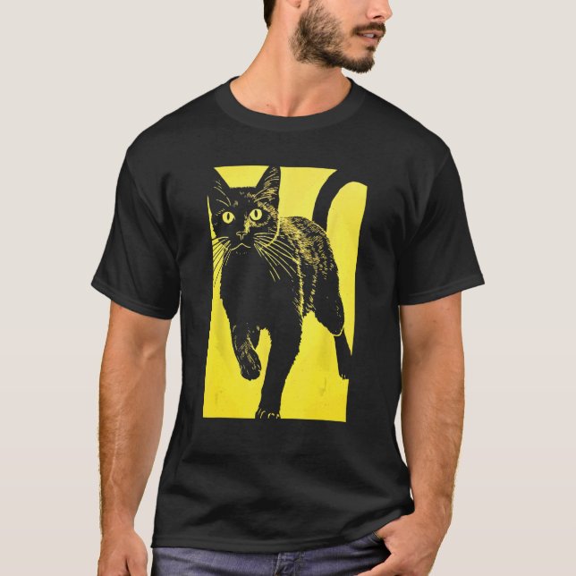 T-shirt Chat Noir Imprimé Jaune (Devant)