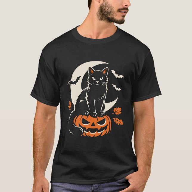 T-shirt Chat Noir Jack O Lantern Halloween (Devant)