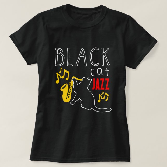 T-shirt Chat noir Jazz Kitten Saxophone Musicien Animaux d (Design devant)