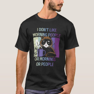 T-shirt Chat Noir Je déteste les matins et les gens Introv
