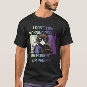 T-shirt Chat Noir Je déteste les matins et les gens Introv