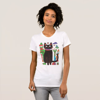 T-shirt Chat noir jouant avec des accents Abstraits coloré