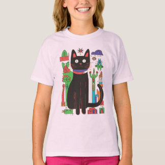 T-shirt Chat noir jouant avec des accents Abstraits coloré