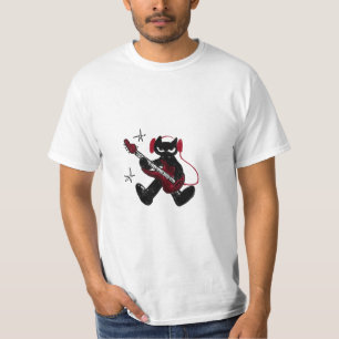 T-shirt Chat Noir Jouant de la Guitare Électrique Rockstar
