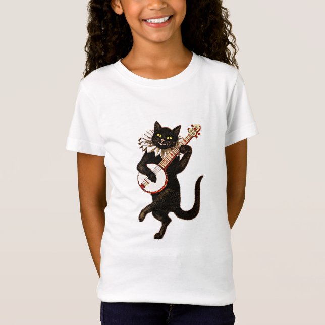 T-Shirt Chat noir jouant du banjo (Devant)