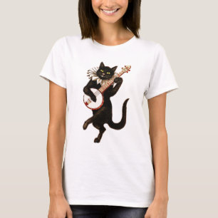 T-shirt Chat noir jouant le banjo