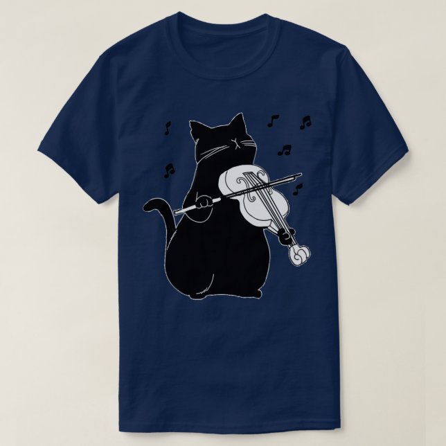 T-shirt Chat noir jouer violon drôle musicien cadeau (Design devant)
