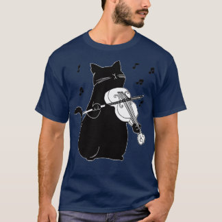T-shirt Chat noir jouer violon drôle musicien cadeau