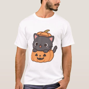 T-shirt chat noir joueur sortant de citrouille -