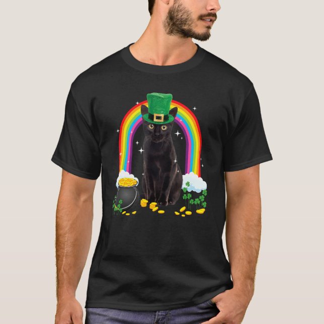 T-shirt Chat noir Jour de la Saint Patrick Leprechaun Cost (Devant)