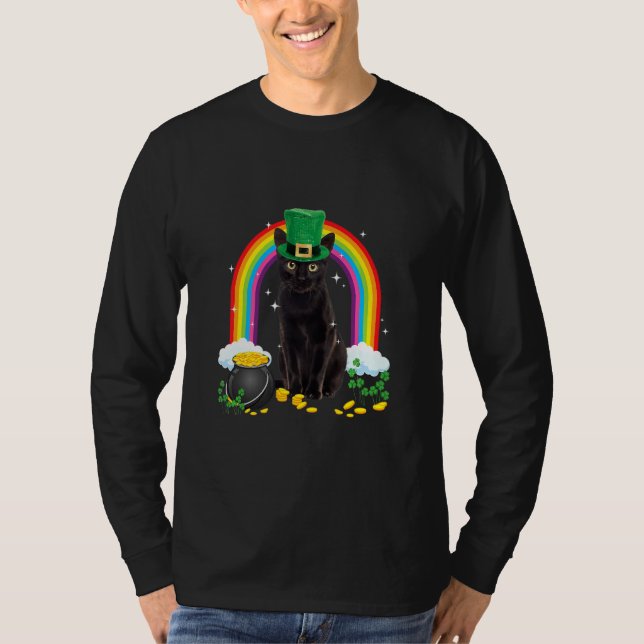 T-shirt Chat noir Jour de la Saint Patrick Leprechaun Cost (Devant)