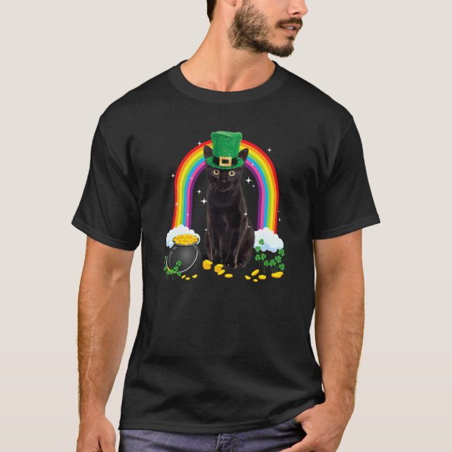 T-shirt Chat noir Jour de la Saint Patrick Leprechaun Cost (Devant)
