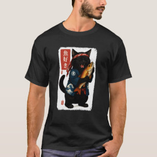 T-shirt Chat Noir Kanji Japonais Poisson Japon Amateur d'A