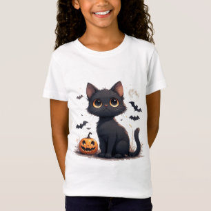 T-Shirt Chat noir Kawaii avec citrouille Halloween 🎃