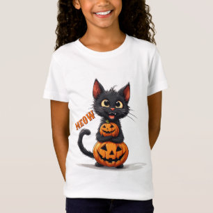 T-Shirt Chat noir Kawaii étreignant une citrouille Hallowe
