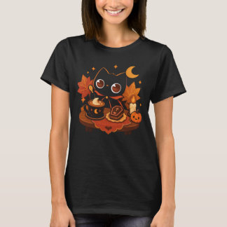 T-shirt Chat noir Kawaii Halloween Café – Nuit Sombre et C