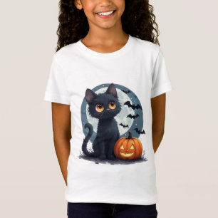T-Shirt Chat noir kawaii sous la pleine lune Halloween 🎃