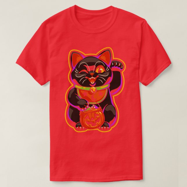 T-shirt Chat noir Lucky Halloween Maneki Neko (Design devant)