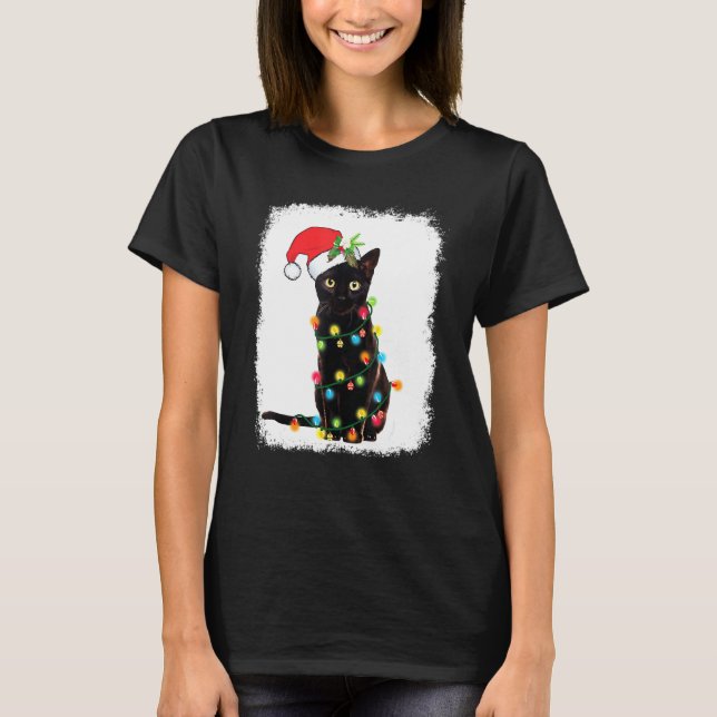 T-shirt Chat Noir Lumière de Noël Chat de Noël (Devant)