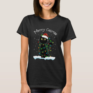 T-shirt Chat noir Lumière de Noël Joyeux Catmas chat porta