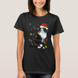 T-shirt Chat noir Lumières de Noël Santa Chat Fun Chat Chr