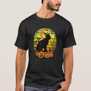 T-shirt Chat Noir Lune Citrouille Sorcière Chapeau Hallowe