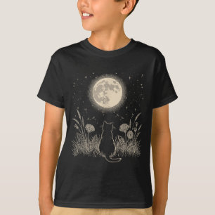 T-shirt Chat Noir Lune Floral Esthétique Hommes Femmes Cha