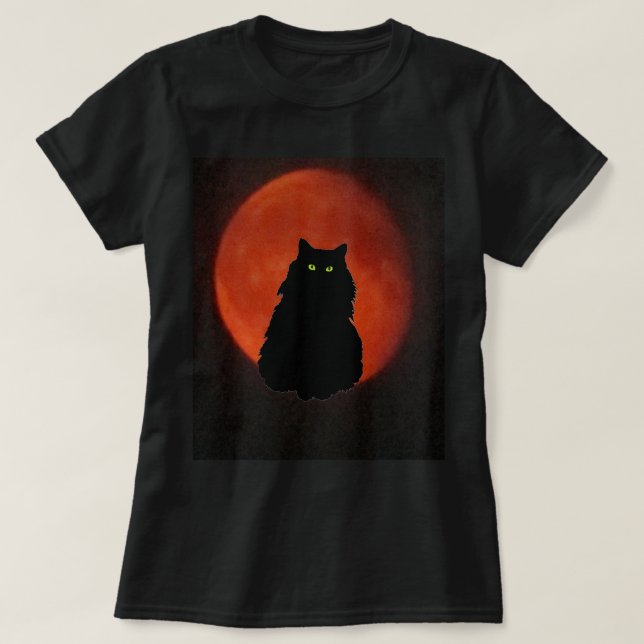T-shirt Chat noir Lune rouge (Design devant)