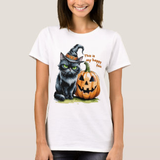 T-shirt Chat noir magique, citrouille gothique Halloween