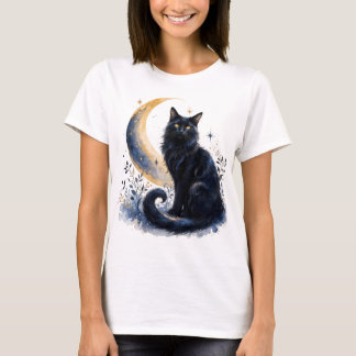 T-shirt Chat Noir Magique sous la Lune PNG | T-S Boho Goth