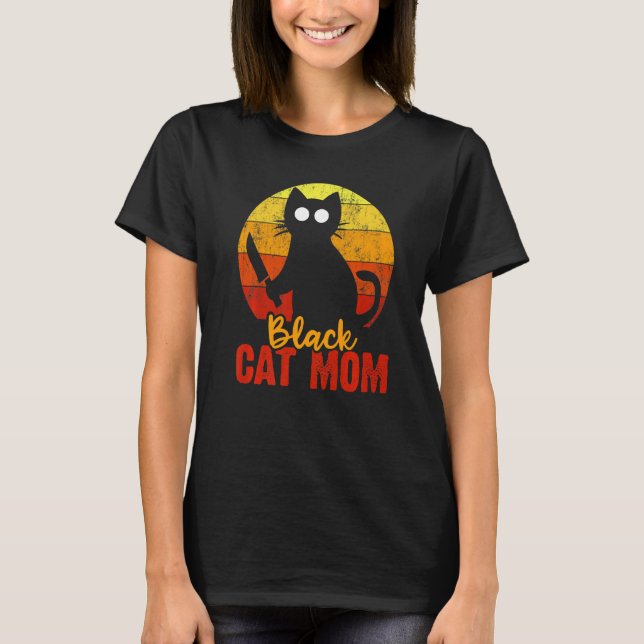 T-shirt Chat Noir Maman Halloween Gore Meow Avec Couteau S (Devant)