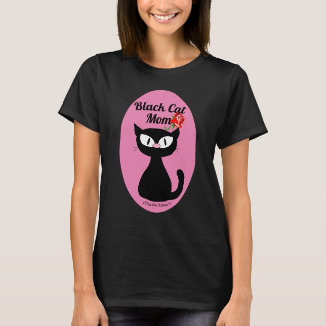 T-shirt Chat noir Maman mignonne Carton noir Chat avec Ros (Devant)