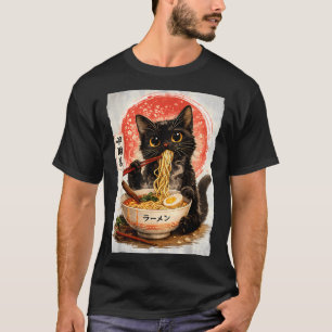 T-shirt Chat noir mangeant des ramen mignon kawaii anime c
