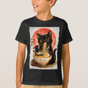 T-shirt Chat noir mangeant des ramen mignon kawaii anime c