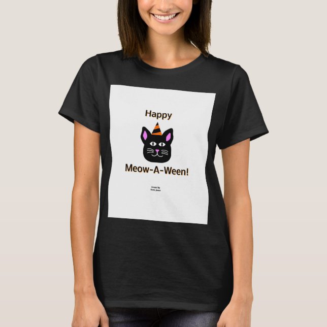 T-shirt Chat noir Meow-A-Ween Femme noir de base T chemise (Devant)