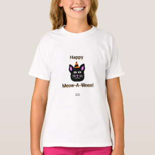 T-shirt Chat Noir Meow-A-Ween Girls White Basic T Shirt