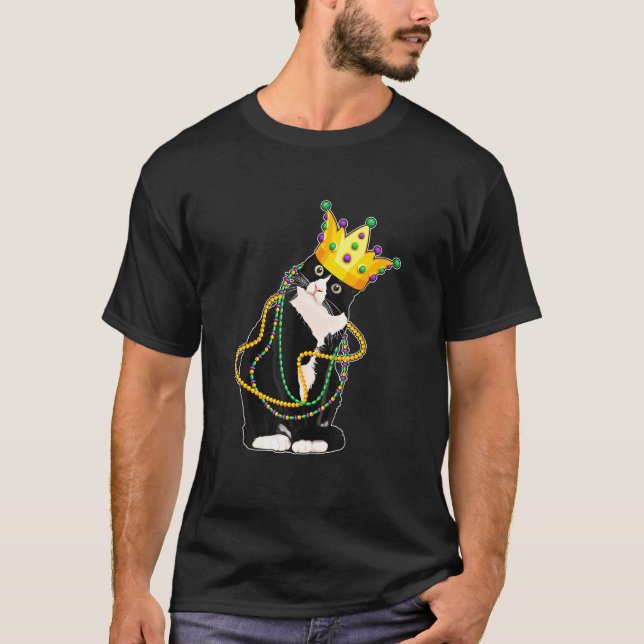 T-shirt Chat Noir Meow Mardi Gras Masque Fleur De Lis Chat (Devant)