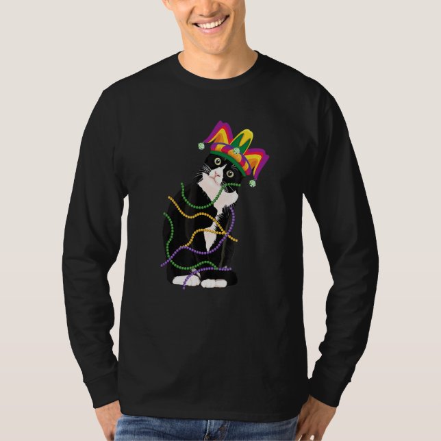T-shirt Chat Noir Meow Mardi Gras Masque Fleur De Lis Chat (Devant)