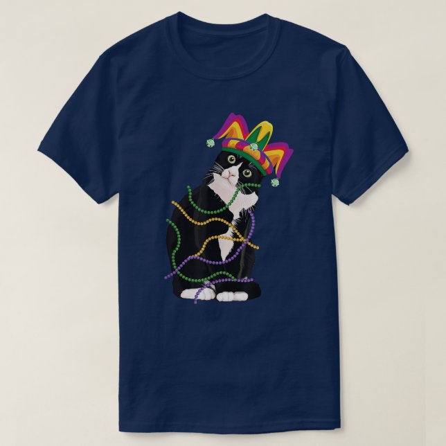 T-shirt Chat noir Meow Mardi Gras Masque Fleur de Lis Chat (Design devant)
