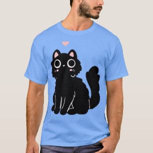T-shirt Chat noir mignon avec illustration de coeur rose