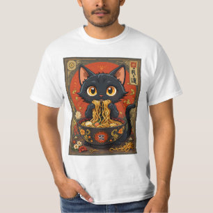 T-shirt Chat noir mignon avec nouilles
