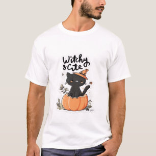 T-shirt Chat noir mignon dans une citrouille avec un chape